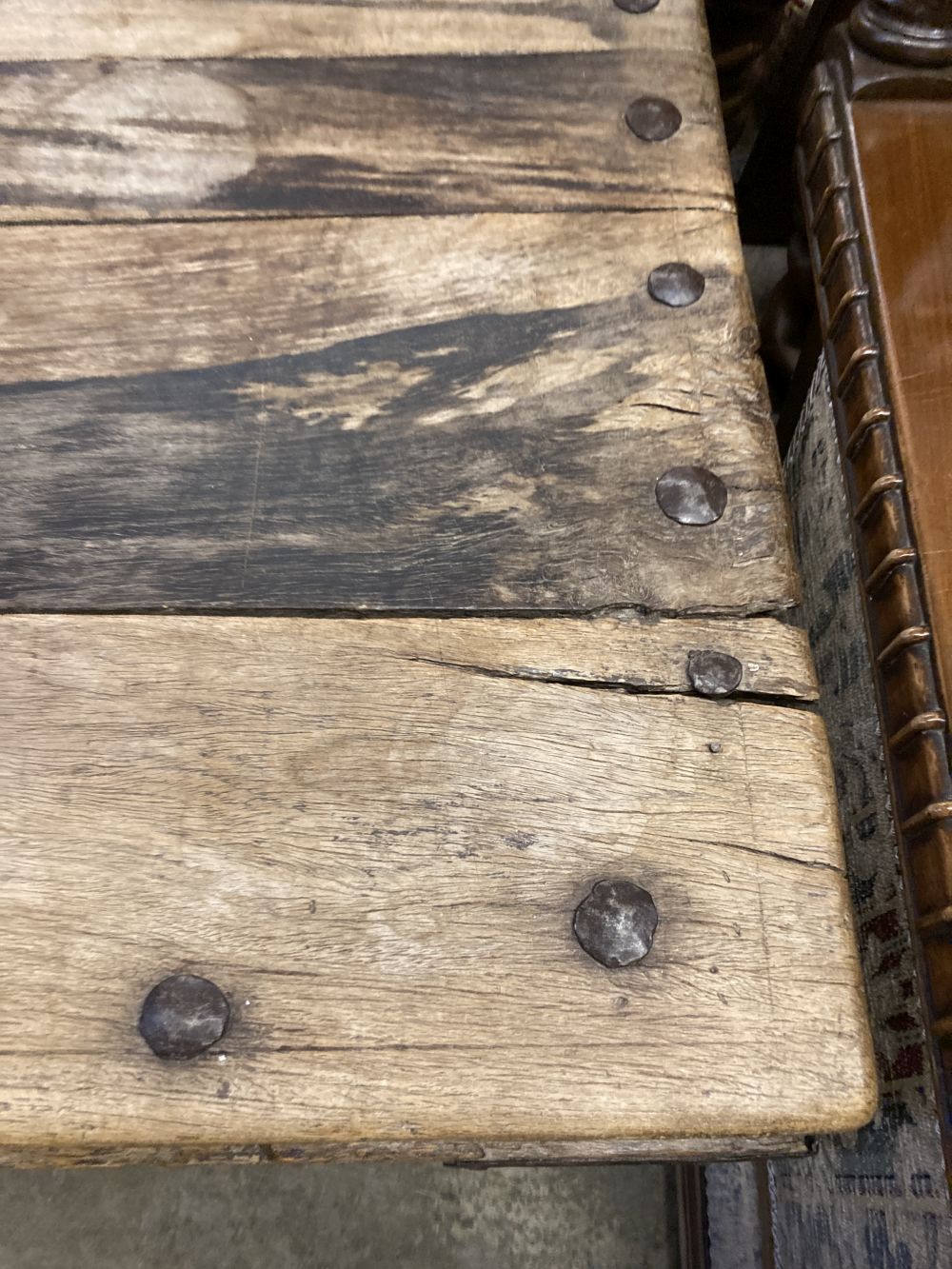 An Indonesian studded hardwood rectangular coffee table, width 180cm depth 98cm height 48cm
